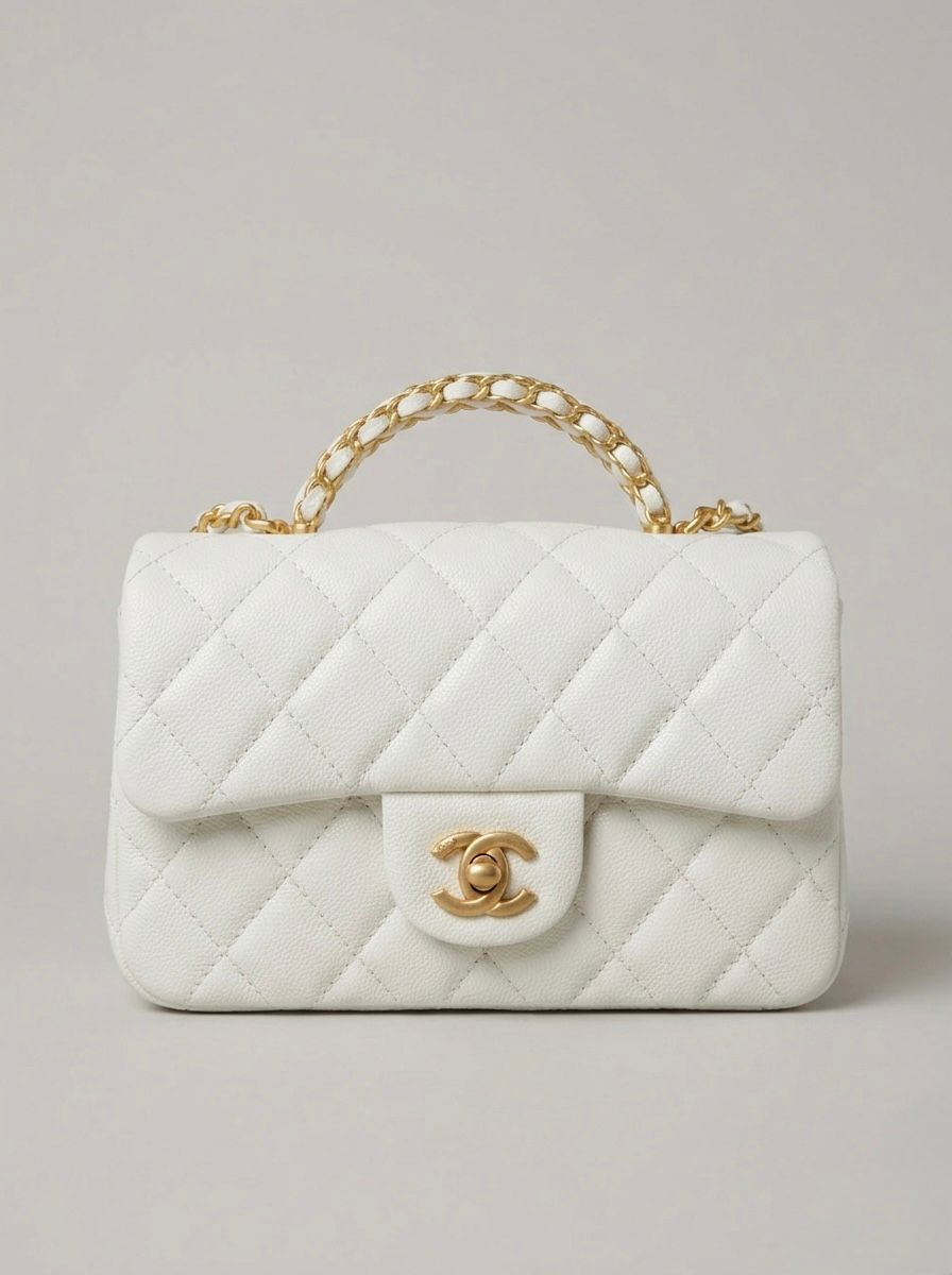 Chanel Small Flap Bag with Top Handle – White Quilted Caviar Leather