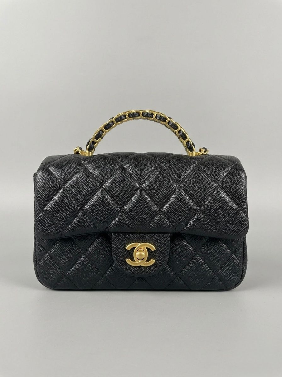 Chanel Small Flap Bag with Top Handle – Black Quilted Caviar Leather