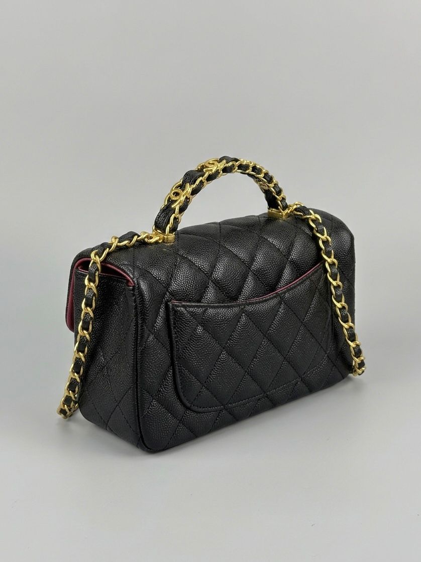 Chanel Small Flap Bag with Top Handle – Black Quilted Caviar Leather