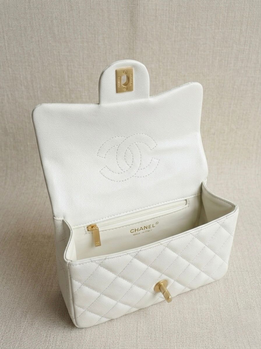 Chanel Small Flap Bag with Top Handle – White Quilted Caviar Leather