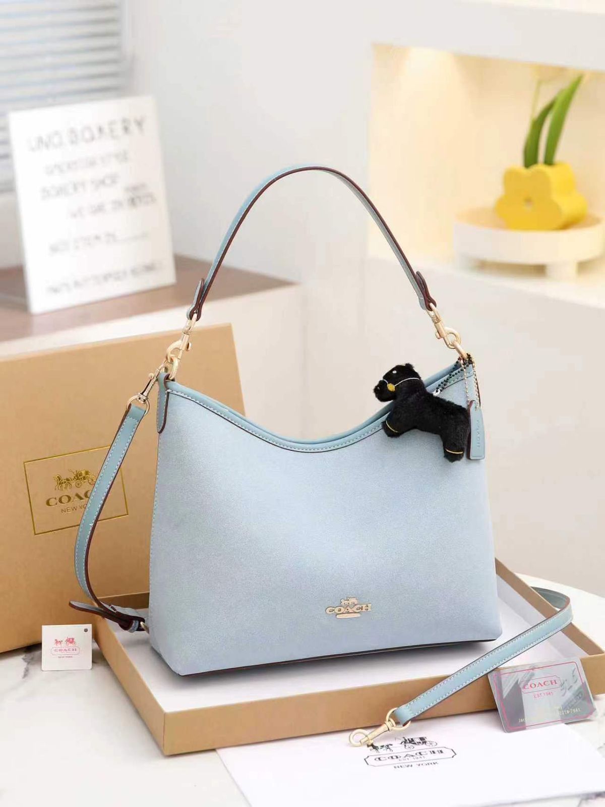 NWT Coach Leather Shoulder Bag – Cornflower Blue