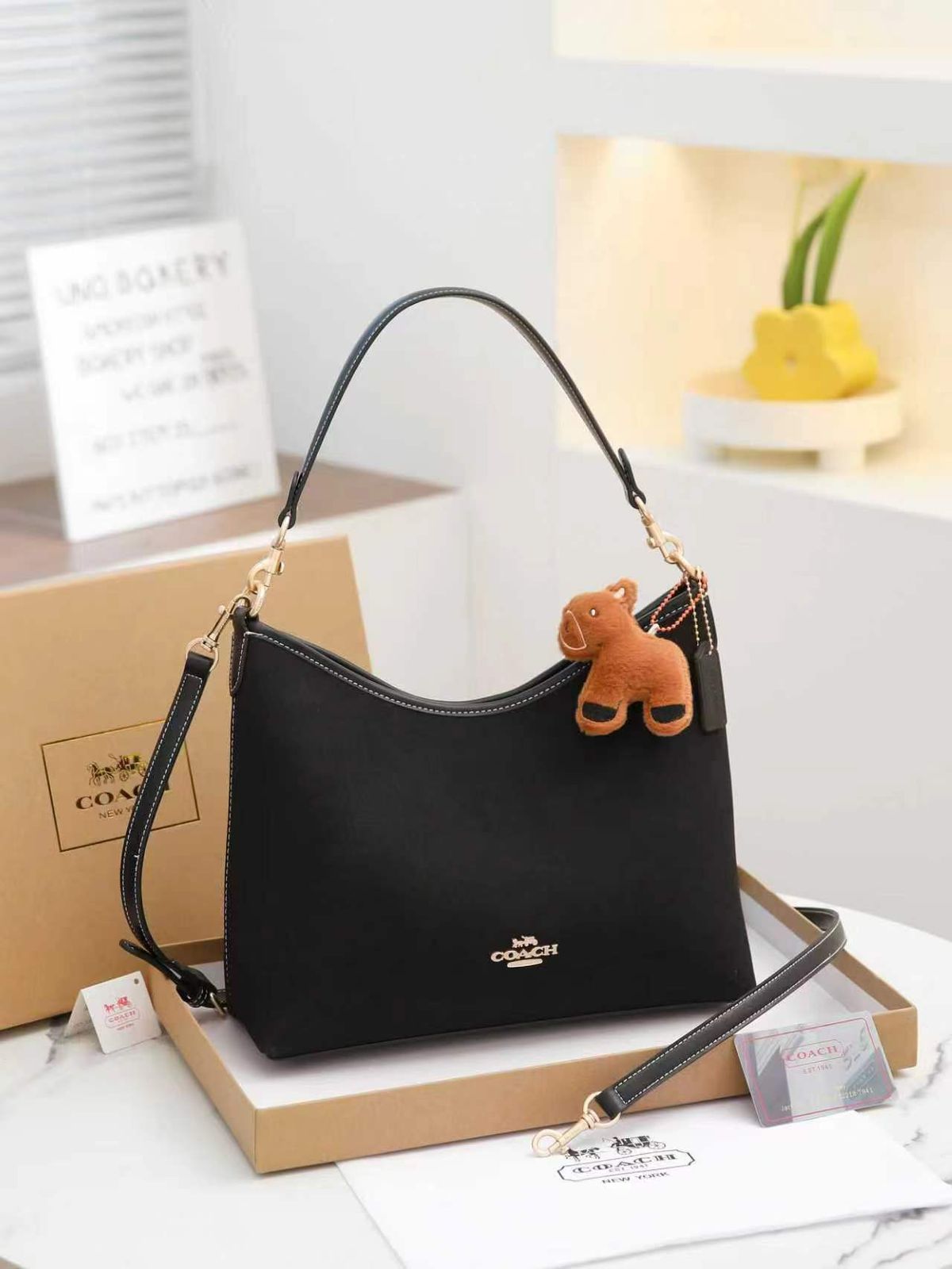 NIB Coach Suede Slouchy Hobo – Timeless Black & Gold