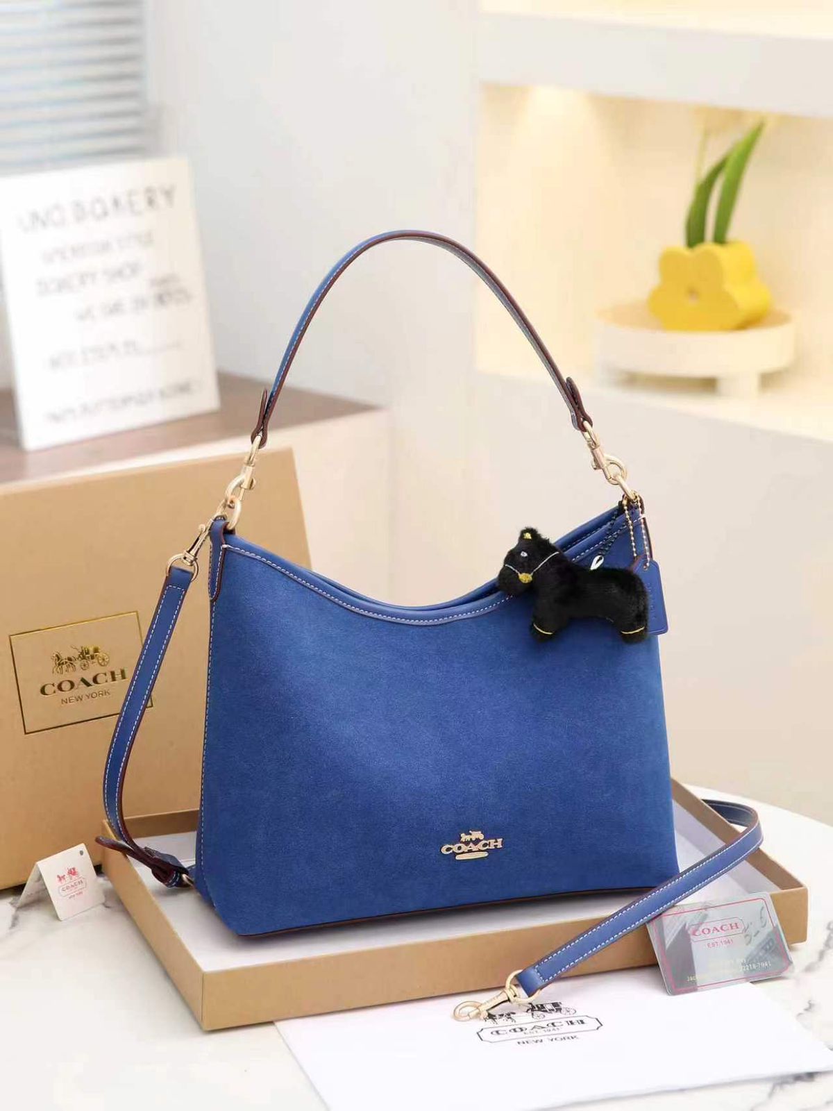 NIB Coach Suede Hobo in Cobalt Blue – Bold, Luxurious