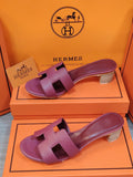 Hermès Oasis Plum/Pink Grained Leather Block Heel Sandals
