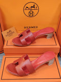 Hermès Oasis Red Grained Leather Block Heel Sandals