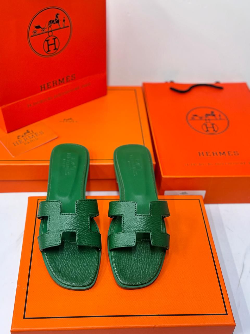 Hermès Oran Sandals – Rare Forest Green Epsom Leather
