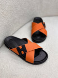 Hermès Crossover Sandal in Signature Orange and Black Leather