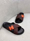 Hermès Crossover Sandal in Chocolate Brown and Signature Orange Leather