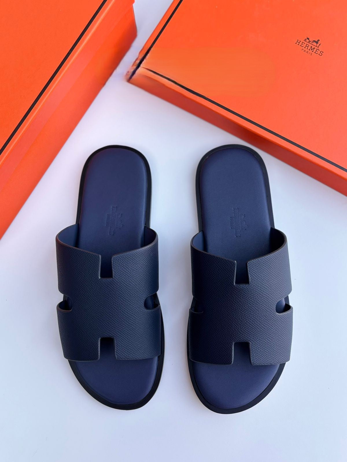 Hermès Chypre Sandal in Monochromatic Navy Blue Leather
