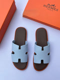 Pastel Blue H-Cut Slide Sandals – Premium Leather Flat Slides
