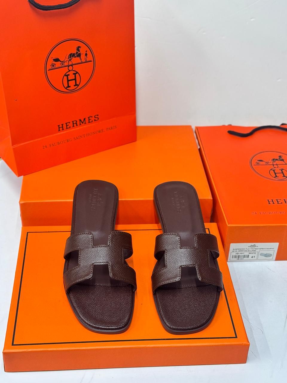 Authentic Hermès Oran Sandals – Chocolate Epsom Leather