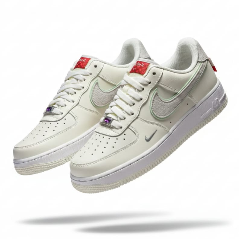 Title: Nike Air Force 1 Low – Cream, Crimson & Textured Silver 💖