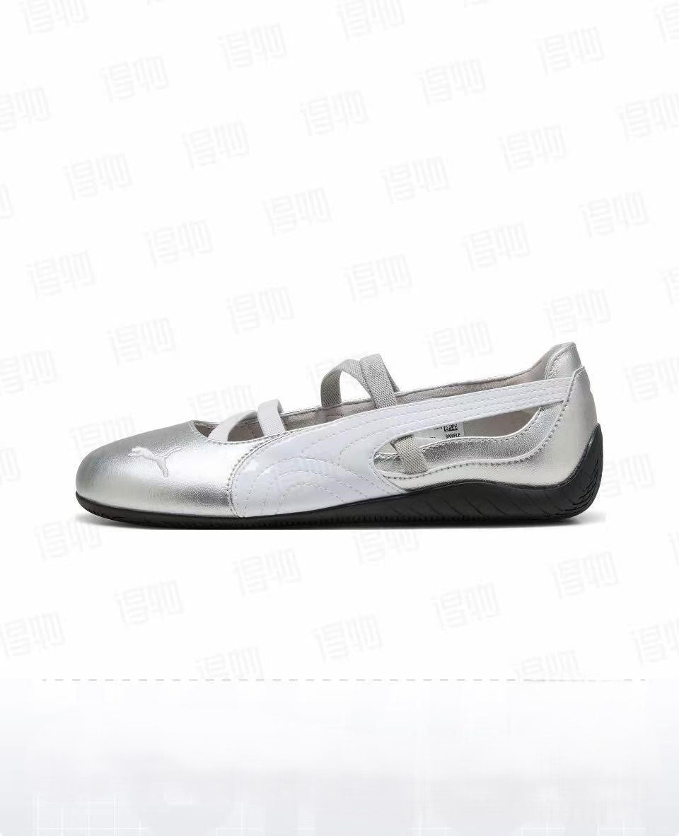 Puma Ballet Mary Jane Flats - Silver & White | Metallic Blokette