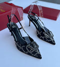 Valentino Garavani VLogo Crystal-Embellished Slingback Pumps – Black Satin