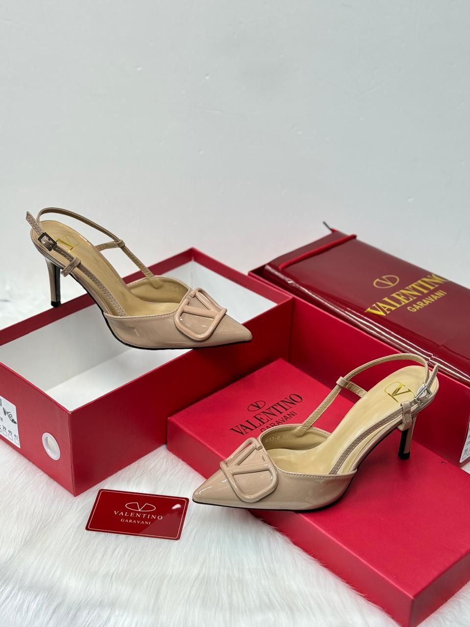 Valentino Garavani VLogo Patent Slingback Pumps – Nude Beige