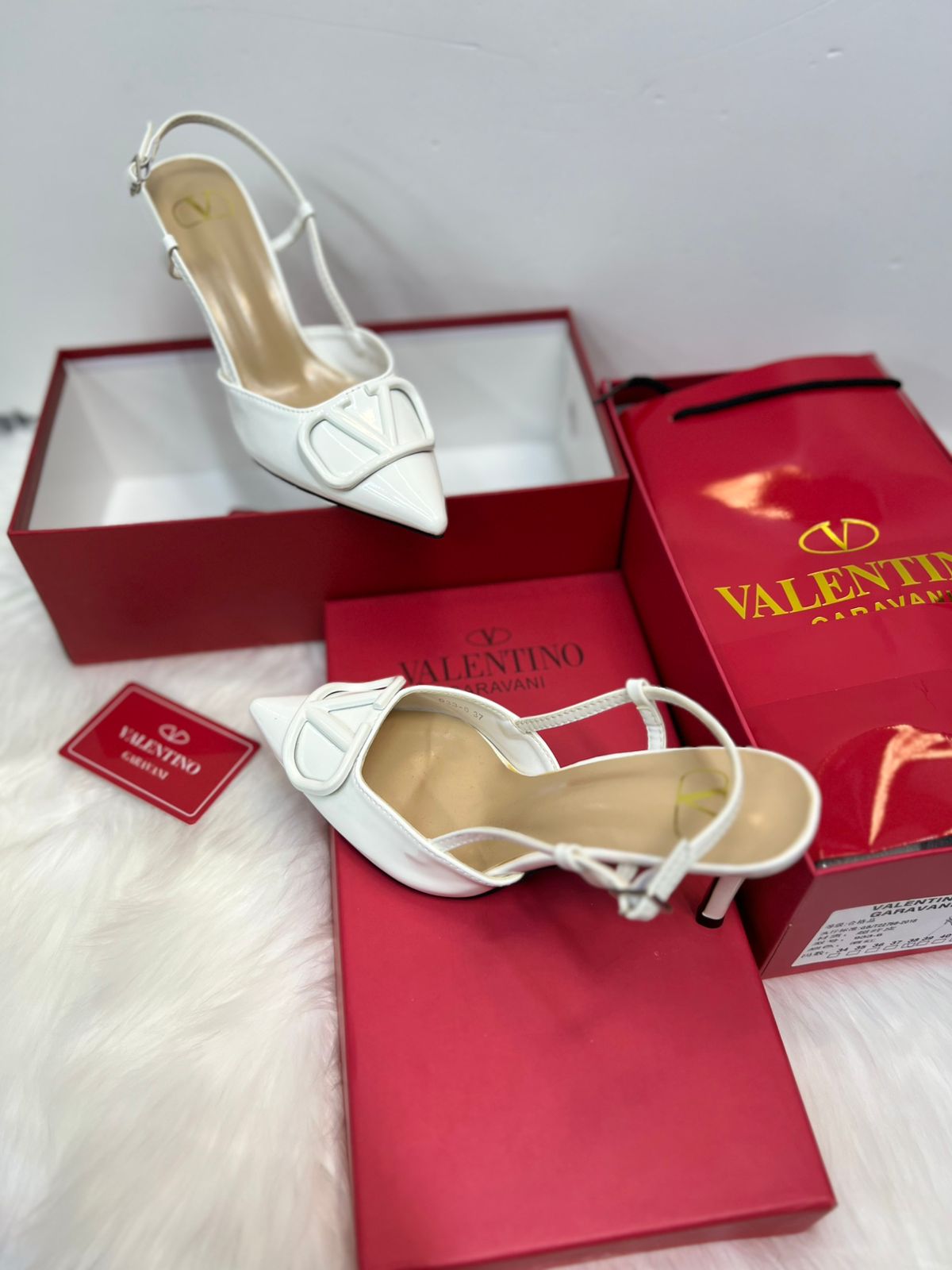 Valentino Garavani VLogo Patent Slingback Pumps – Optical White