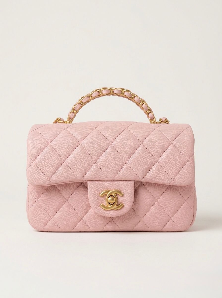 Chanel Small Flap Bag with Top Handle – Pink Quilted Caviar Leather