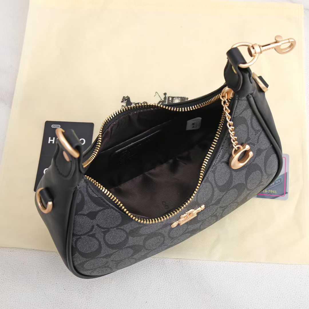 Coach Small Crescent Shoulder Bag – Khaki Signature Canvas & Rust Leather