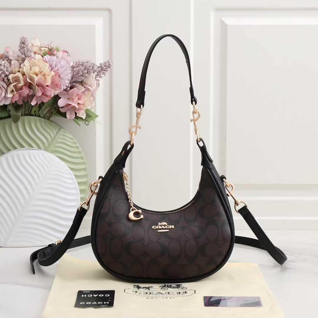 Coach Small Crescent Shoulder Bag – Brown/Black Signature Canvas