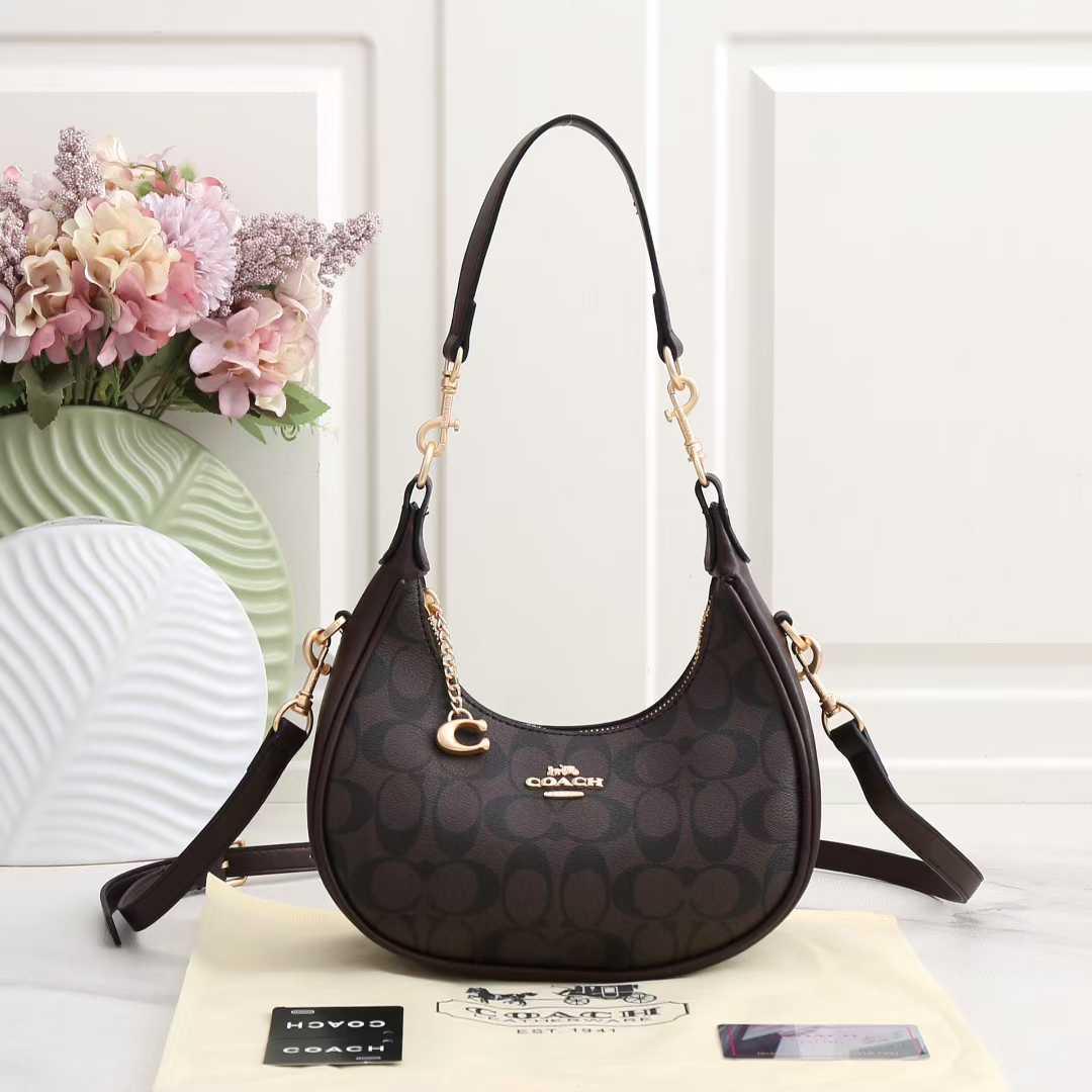 Coach Small Crescent Shoulder Bag – Dark Brown/Black Signature Canvas