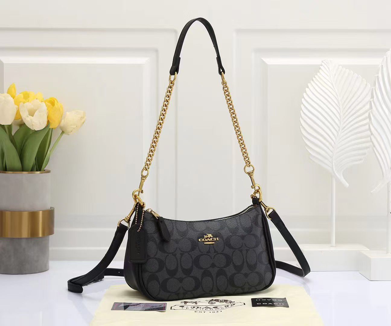 Coach Small Shoulder Bag – Charcoal/Black Signature Canvas