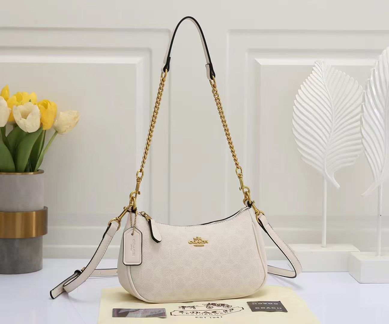 Coach Small Shoulder Bag – Chalk White Pebbled Leather