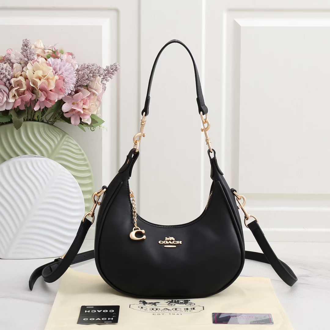 Coach Small Crescent Shoulder Bag – Classic Black Smooth Leather