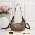 Coach Small Crescent Shoulder Bag – Khaki Signature Canvas & Saddle Brown