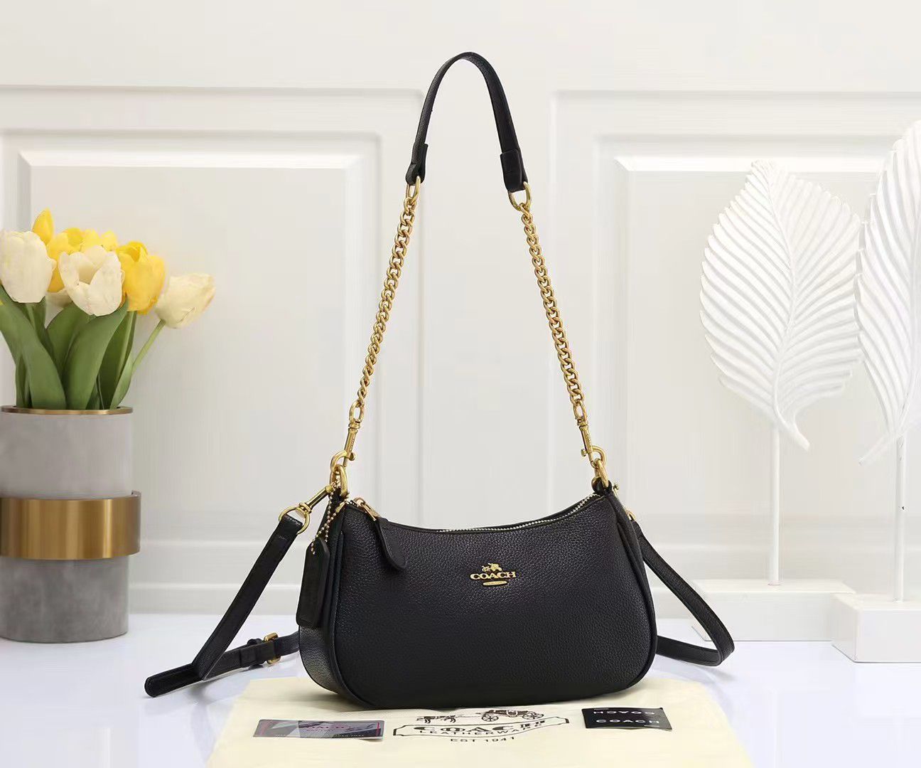 Coach Small Shoulder Bag – Black Pebbled Leather