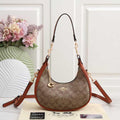 Coach Small Crescent Shoulder Bag – Khaki Signature Canvas & Rust Leather